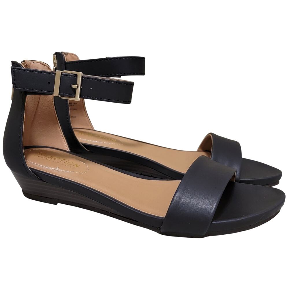 Kenneth Cole Reaction Great Viber Ankle Strap Wedge Sandals Size US 6M Navy Blue